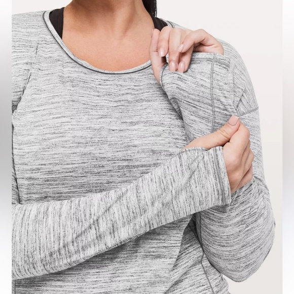 Lululemon Sweat Embrace Heathered Gray Long Sleeve Top 12 Soft Workout Gym - Picture 1 of 6